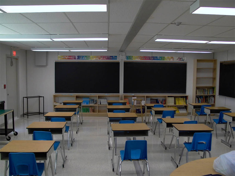 Interior of bright classroom
